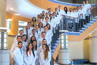 group photo of residents on stairway